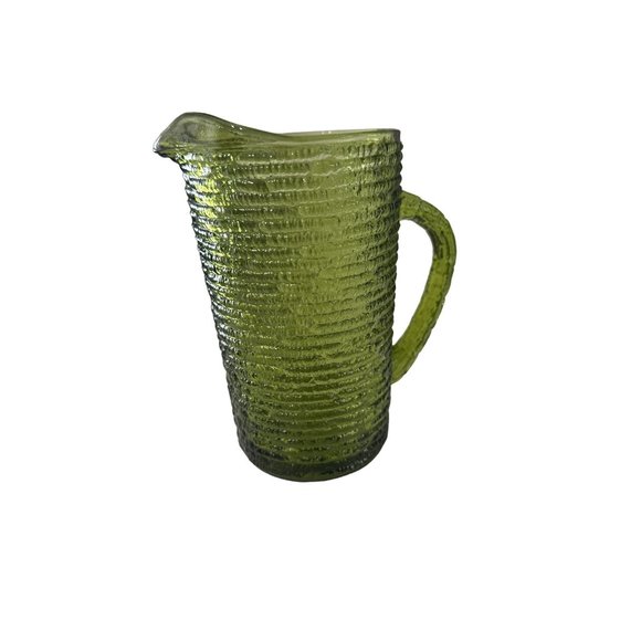 Vintage Anchor Hocking Soreno avocado green MCM bark pattern 26oz glass pitcher - Picture 1 of 6